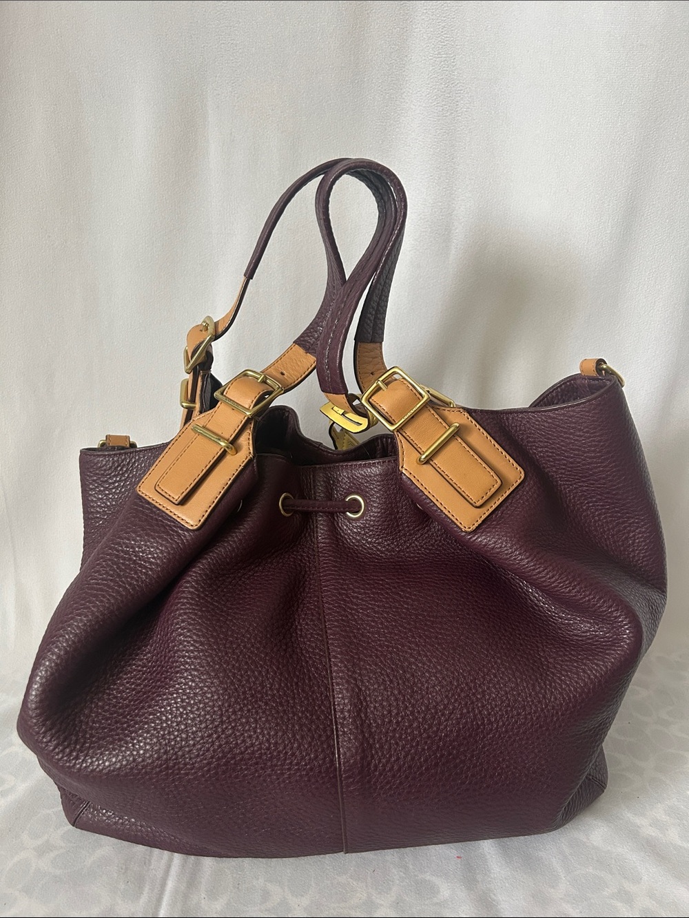 COACH Soft Legacy XI Eggplant Purple Pebbled Leather Drawstring Tote Bag Purse 🌺 - Picture 2 of 11